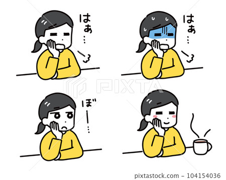 A set of facial expressions of a young woman in casual clothes resting her chin on her hand (upper body) A set of facial expressions of a young woman in casual clothes resting her chin on her hand (upper body) 104154036