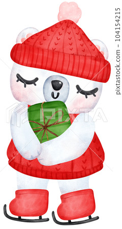 Christmas Surprise, joyful Adorable Polar Bear with Stacked Presents, winter animal watercolour Children Illustration Christmas Surprise, joyful Adorable Polar Bear with Stacked Presents, winter animal watercolour Children Illustration 104154215