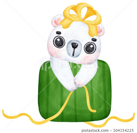 Christmas Surprise, joyful Adorable Polar Bear with Stacked Presents, winter animal watercolour Children Illustration Christmas Surprise, joyful Adorable Polar Bear with Stacked Presents, winter animal watercolour Children Illustration 104154225