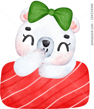 Christmas Surprise, joyful Adorable Polar Bear with Stacked Presents, winter animal watercolour Children Illustration Christmas Surprise, joyful Adorable Polar Bear with Stacked Presents, winter animal watercolour Children Illustration 104154300
