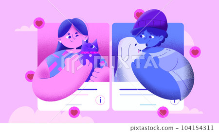 Woman and man love couple matching with online dating app in flat art character design illustration 104154311