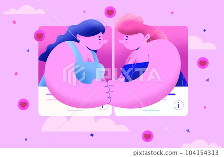 Lgbtq woman trans gender couple relationship dating online app in flat art character illustration Lgbtq woman trans gender couple relationship dating online app in flat art character illustration 104154313