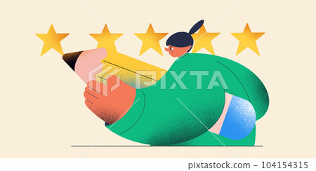 Customer writing feedback five stars review mark for good service in flat art character illustration Customer writing feedback five stars review mark for good service in flat art character illustration 104154315