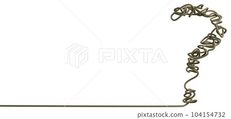 Isolated 3d rendering of a rope with question mark Isolated 3d rendering of a rope with question mark 104154732