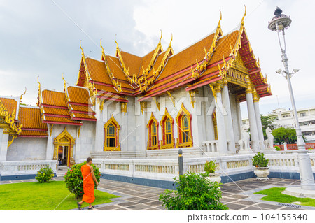 Golden pagoda of marble busshist temple sightseeing in Bangkok city travel Golden pagoda of marble busshist temple sightseeing in Bangkok city travel 104155340
