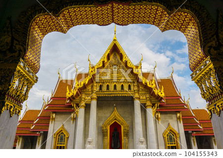 Golden pagoda of marble busshist temple sightseeing in Bangkok city travel Golden pagoda of marble busshist temple sightseeing in Bangkok city travel 104155343