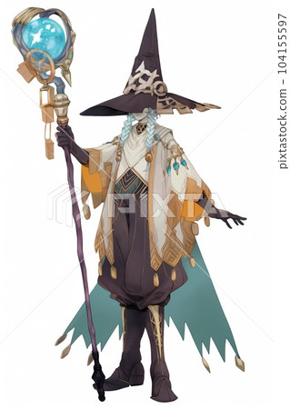 Illustration of a full-length standing picture of a fantasy male character 104155597