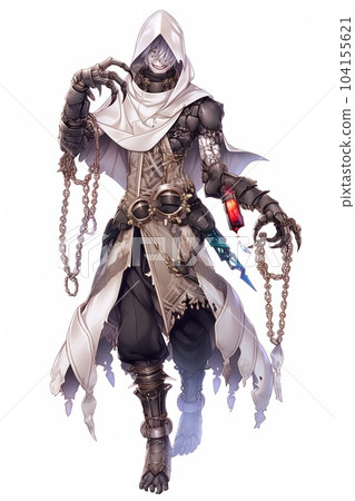 Illustration of a full-length standing picture of a fantasy male character 104155621