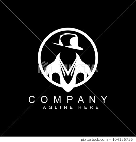 Detective Man Logo Design, Mafia Detective Fashion Tuxedo And Hat Illustration Vector, BlackMan Businesman Icon 104156736