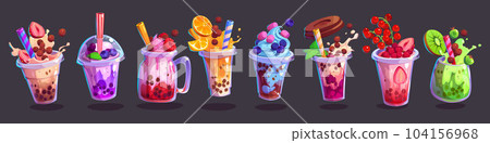Cartoon set of bubble tea cups 104156968