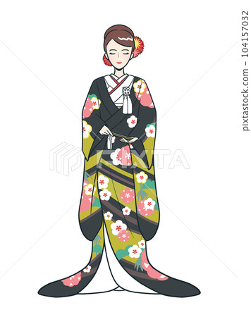 黑色西式頭髮的新娘（彩色） 104157032