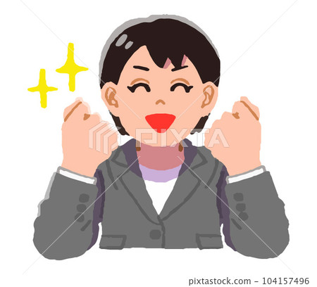 A woman in a suit doing a guts pose A woman in a suit doing a guts pose 104157496