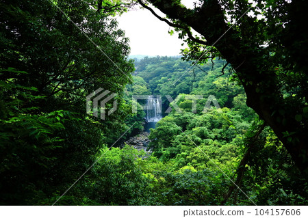 Beautiful touristic scenery of Cheonjeyeon Waterfall, a famous tourist attraction in Jeju Island. Beautiful touristic scenery of Cheonjeyeon Waterfall, a famous tourist attraction in Jeju Island. 104157606