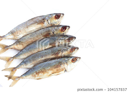 Salted fish on white background. 104157837