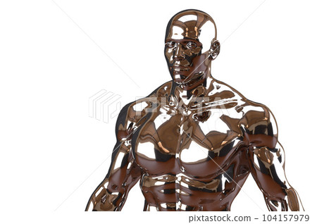 3D render. Golden torso of a naked athletic man on a white background. 104157979