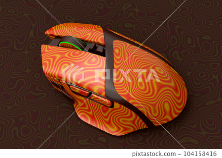 Wireless gaming computer mouse with seamless wavy pattern on dark background 104158416