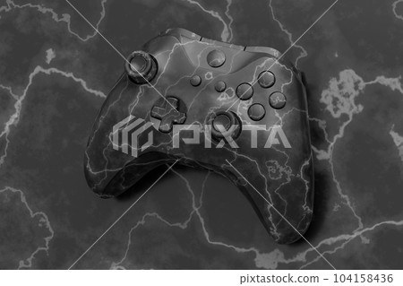 Realistic video game joystick with black marble texture on black background. Realistic video game joystick with black marble texture on black background. 104158436