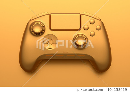 Realistic video game joystick with gold chrome texture isolated on golden Realistic video game joystick with gold chrome texture isolated on golden 104158439