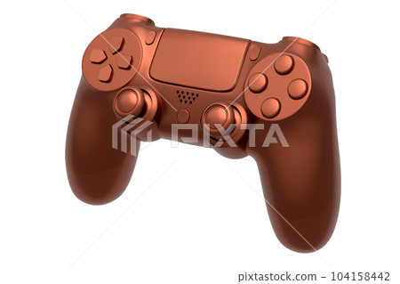 Metal brushed bronze video game joystick isolated on white background 104158442