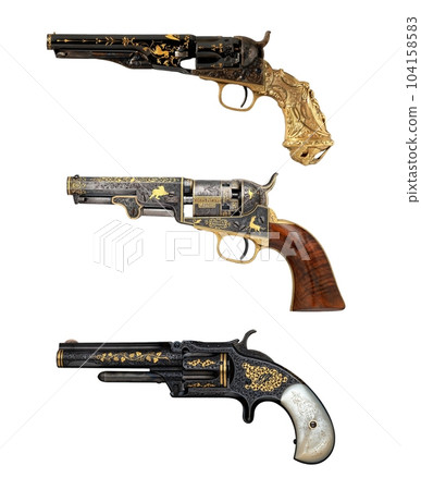 antique vintage handguns isolated background 104158583