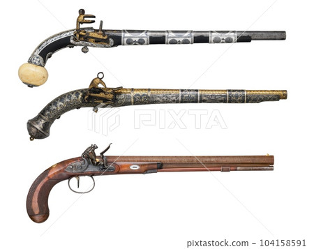 antique vintage handguns isolated background antique vintage handguns isolated background 104158591
