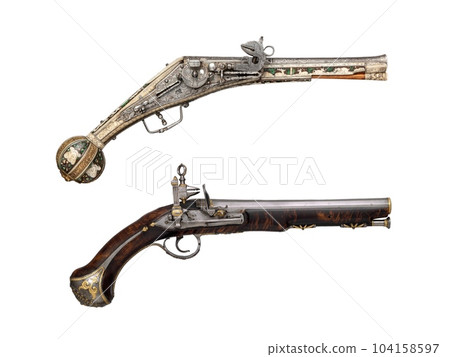 antique vintage handguns isolated background 104158597