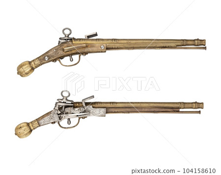 antique vintage handguns isolated background 104158610