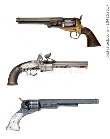 antique vintage handguns isolated background 104158617