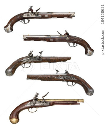 antique vintage handguns isolated background 104158631