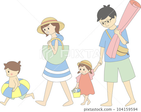 Illustration of a family going to the beach 104159594