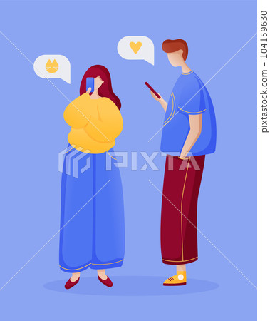 Girl and boy look at the phone. social networks. 104159630