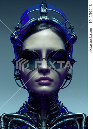 Portrait of a futuristic robot. An artistic abstract steampunk fantasy. Concept of a modern robot. 3d rendering Portrait of a futuristic robot. An artistic abstract steampunk fantasy. Concept of a modern robot. 3d rendering 104159948