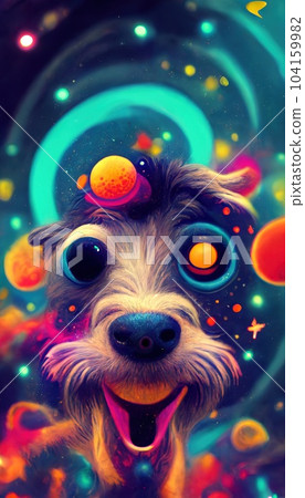 An abstract surrealistic animal. Lots of colored colors, rainbows and multicolored smoke. Colorful wonderful dream abstraction. 104159982