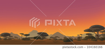 African savannah landscape with wild caviar of young deer, nature of Africa 104160166