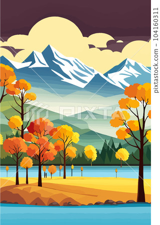 Nature and landscape. Autumn. Rural landscape. Vector design illustration for web design development, natural landscape graphics. Vertical format 104160311