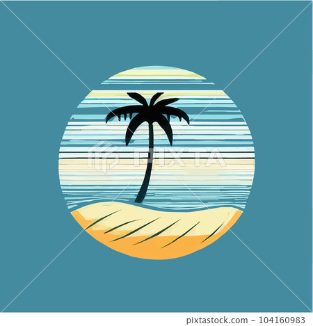 Silhouette palm trees on beach with sea. Summer minimalistic vector Silhouette palm trees on beach with sea. Summer minimalistic vector 104160983