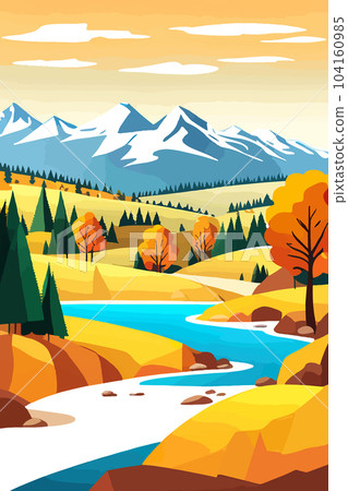 Nature and landscape. Autumn. Rural landscape. Vector design illustration for web design development, natural landscape graphics. Vertical format Nature and landscape. Autumn. Rural landscape. Vector design illustration for web design development, natural landscape graphics. Vertical format 104160985