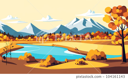 Nature and landscape. Autumn. Rural landscape. Vector design illustration for web design development, natural landscape graphics. vertical format Nature and landscape. Autumn. Rural landscape. Vector design illustration for web design development, natural landscape graphics. vertical format 104161143