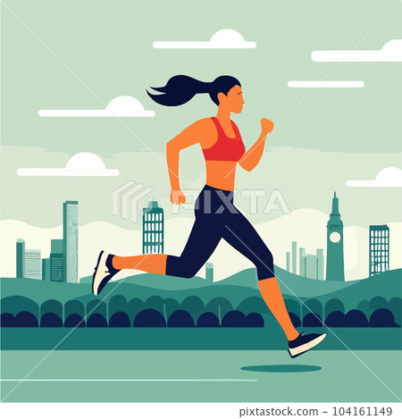 Woman running in park, Trail runner running on forest path at dawn Woman running in park, Trail runner running on forest path at dawn 104161149
