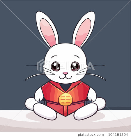 Little cute white bunny. Happy funny creature cartoon vector illustration Little cute white bunny. Happy funny creature cartoon vector illustration 104161204