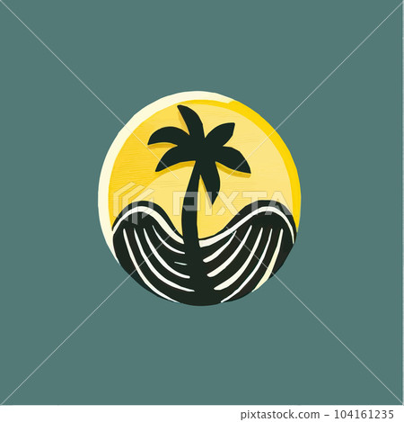 Summer beach landscape ball and sea with palm tree, Summer vector illustration 104161235
