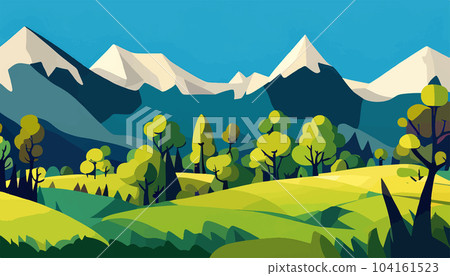Mountain forests with autumn pines, forest clearing with grassy patches and dreamy cloud cover, beautiful vast untouched spring landscape Mountain forests with autumn pines, forest clearing with grassy patches and dreamy cloud cover, beautiful vast untouched spring landscape 104161523