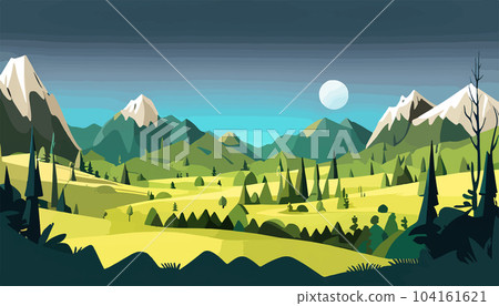 Mountain forests with autumn pines, forest clearing with grassy patches and dreamy cloud cover, beautiful vast untouched spring landscape Mountain forests with autumn pines, forest clearing with grassy patches and dreamy cloud cover, beautiful vast untouched spring landscape 104161621