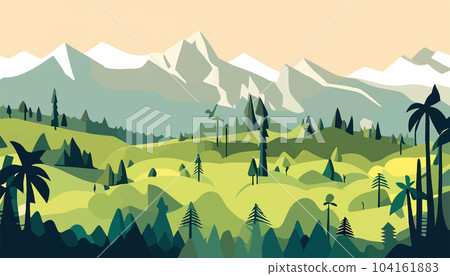 Mountain forests with autumn pines, forest clearing with grassy patches and dreamy cloud cover, beautiful vast untouched spring landscape Mountain forests with autumn pines, forest clearing with grassy patches and dreamy cloud cover, beautiful vast untouched spring landscape 104161883