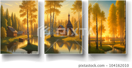 illustration Autumn landscape golden alley park -modern art impressionism abstract landscape, Russian rural landscape illustration Autumn landscape golden alley park -modern art impressionism abstract landscape, Russian rural landscape 104162010