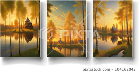illustration Autumn landscape golden alley park -modern art impressionism abstract landscape, Russian rural landscape illustration Autumn landscape golden alley park -modern art impressionism abstract landscape, Russian rural landscape 104162042