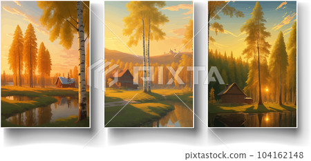 illustration Autumn landscape golden alley park -modern art impressionism abstract landscape, Russian rural landscape 104162148