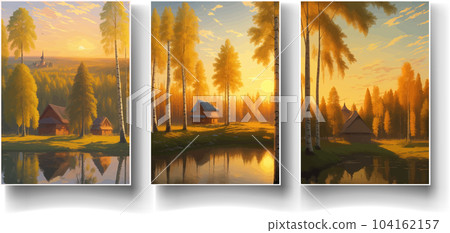 illustration Autumn landscape golden alley park -modern art impressionism abstract landscape, Russian rural landscape illustration Autumn landscape golden alley park -modern art impressionism abstract landscape, Russian rural landscape 104162157