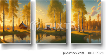 illustration Autumn landscape golden alley park -modern art impressionism abstract landscape, Russian rural landscape 104162178
