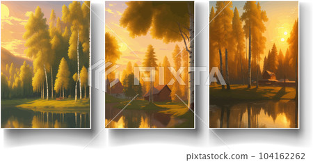 illustration Autumn landscape golden alley park -modern art impressionism abstract landscape, Russian rural landscape illustration Autumn landscape golden alley park -modern art impressionism abstract landscape, Russian rural landscape 104162262